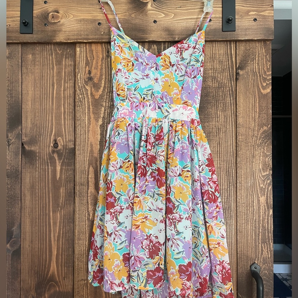 Colorful, floral, backless dress